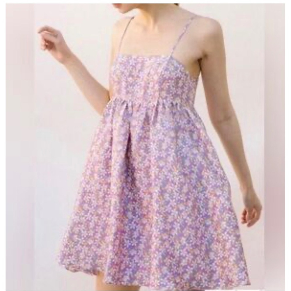 Storia Purple Floral Mini Babydoll‎ Dress Spaghetti Strap Womens Small